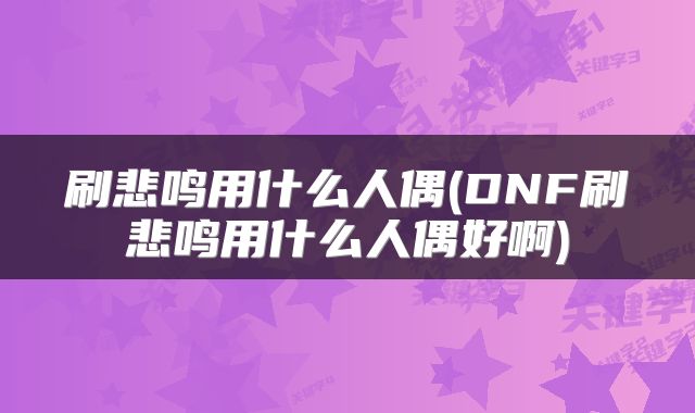 刷悲鸣用什么人偶(DNF刷悲鸣用什么人偶好啊)
