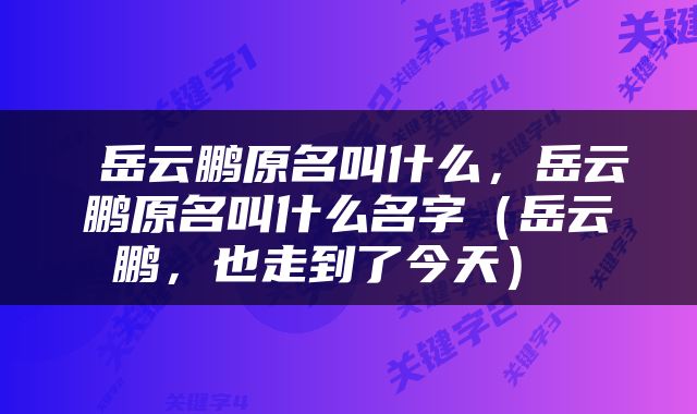  岳云鹏原名叫什么，岳云鹏原名叫什么名字（岳云鹏，也走到了今天） 