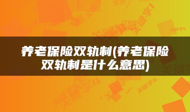 养老保险双轨制(养老保险双轨制是什么意思)