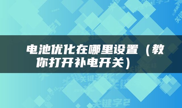 电池优化在哪里设置(教你打开补电开关)
