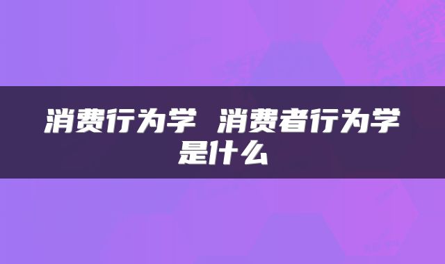 消费行为学 消费者行为学是什么