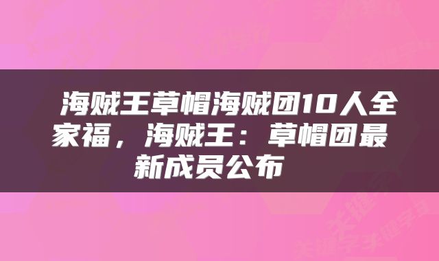  海贼王草帽海贼团10人全家福，海贼王：草帽团最新成员公布 