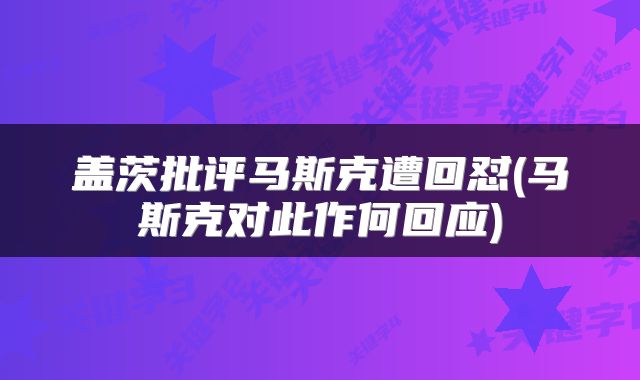 盖茨批评马斯克遭回怼(马斯克对此作何回应)