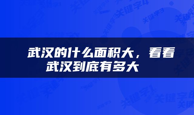  武汉的什么面积大，看看武汉到底有多大 
