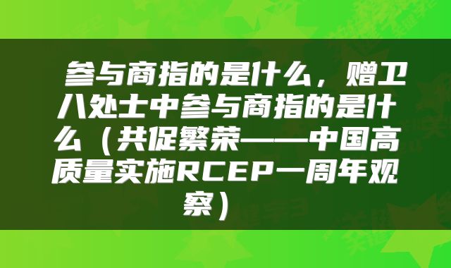  参与商指的是什么，赠卫八处士中参与商指的是什么（共促繁荣——中国高质量实施RCEP一周年观察） 