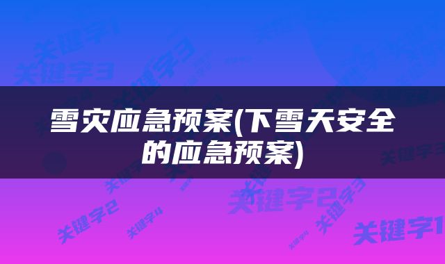 雪灾应急预案(下雪天安全的应急预案)