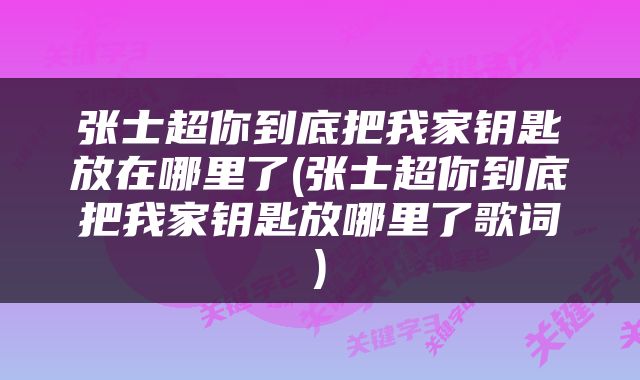 张士超你到底把我家钥匙放在哪里了(张士超你到底把我家钥匙放哪里了歌词)