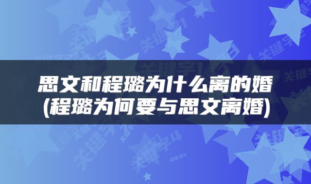 思文和程璐为什么离的婚(程璐为何要与思文离婚)