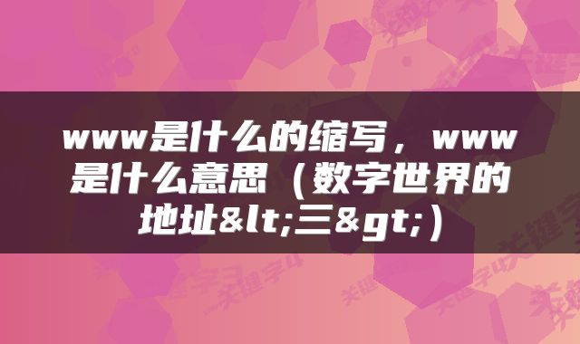 www是什么的缩写，www是什么意思（数字世界的地址<三>）