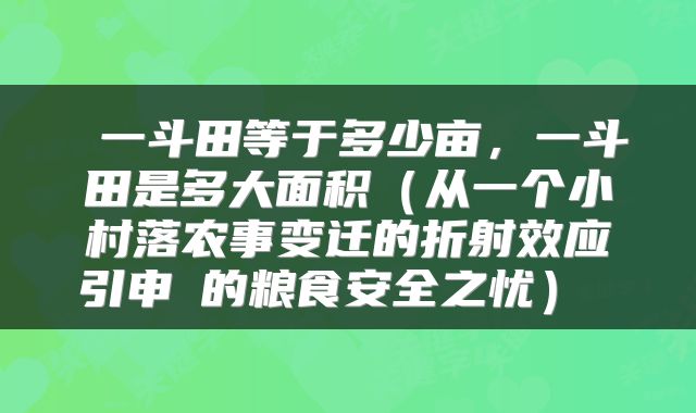  一斗田等于多少亩，一斗田是多大面积（从一个小村落农事变迁的折射效应引申岀的粮食安全之忧） 