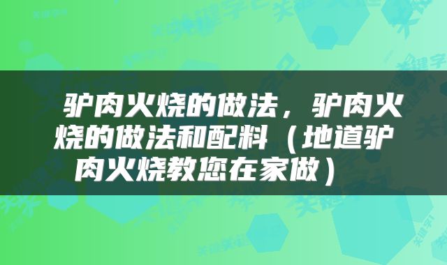  驴肉火烧的做法，驴肉火烧的做法和配料（地道驴肉火烧教您在家做） 