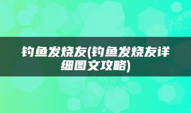 钓鱼发烧友(钓鱼发烧友详细图文攻略)
