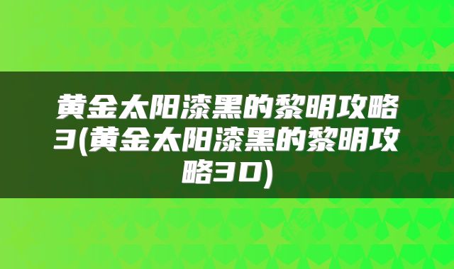 黄金太阳漆黑的黎明攻略3(黄金太阳漆黑的黎明攻略3D)
