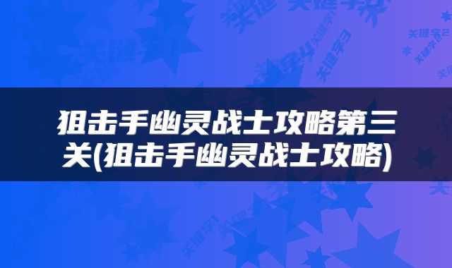 狙击手幽灵战士攻略第三关(狙击手幽灵战士攻略)