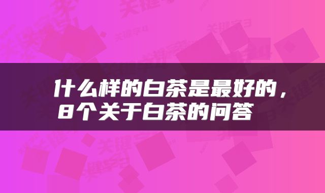  什么样的白茶是最好的，8个关于白茶的问答 