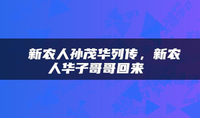  新农人孙茂华列传，新农人华子哥哥回来 