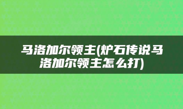 马洛加尔领主(炉石传说马洛加尔领主怎么打)