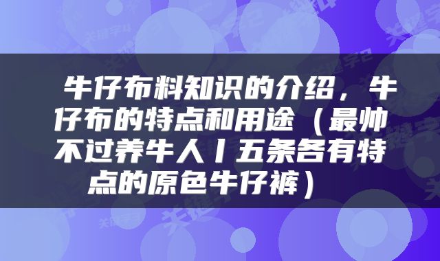  牛仔布料知识的介绍，牛仔布的特点和用途（最帅不过养牛人丨五条各有特点的原色牛仔裤） 