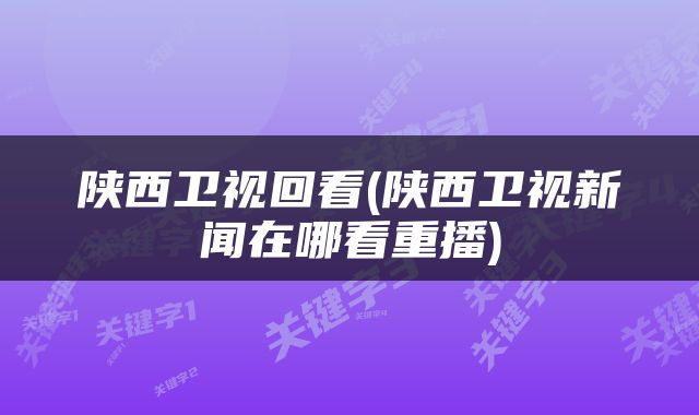 陕西卫视回看(陕西卫视新闻在哪看重播)