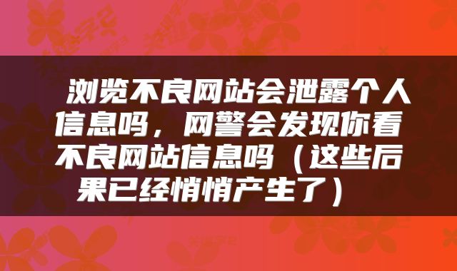  浏览不良网站会泄露个人信息吗，网警会发现你看不良网站信息吗（这些后果已经悄悄产生了） 