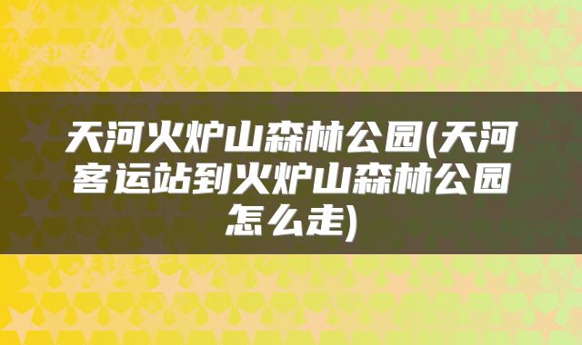 天河火炉山森林公园(天河客运站到火炉山森林公园怎么走)