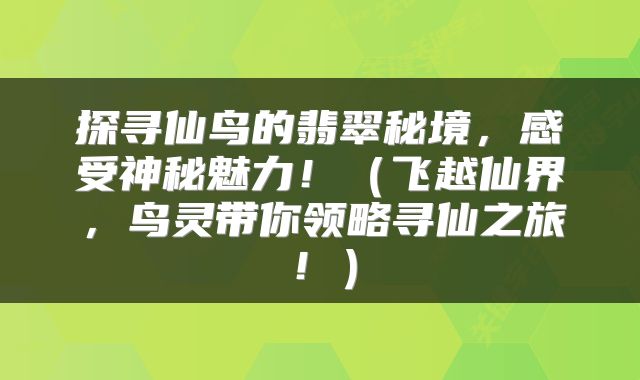 探寻仙鸟的翡翠秘境，感受神秘魅力！（飞越仙界，鸟灵带你领略寻仙之旅！）