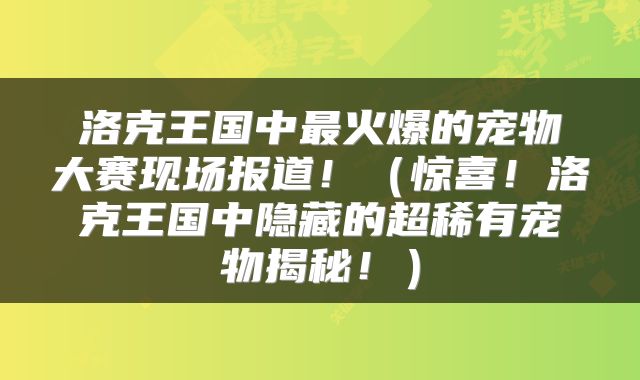 洛克王国中最火爆的宠物大赛现场报道！（惊喜！洛克王国中隐藏的超稀有宠物揭秘！）