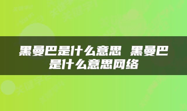 黑曼巴是什么意思 黑曼巴是什么意思网络