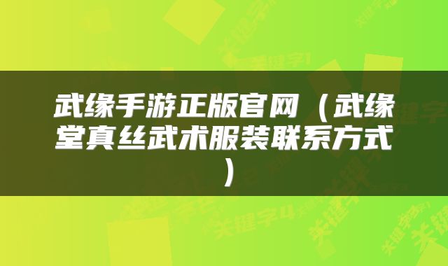 武缘手游正版官网（武缘堂真丝武术服装联系方式）