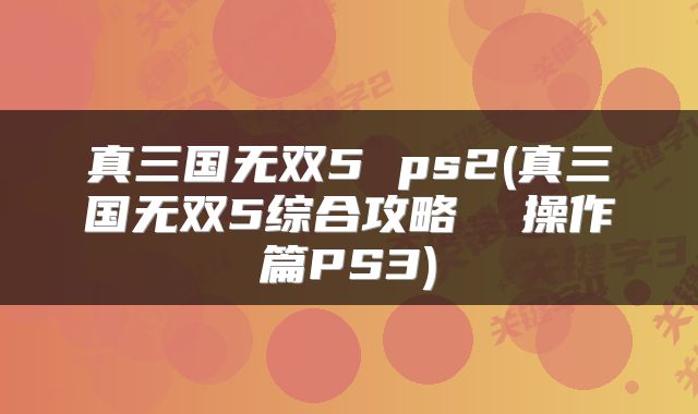 真三国无双5 ps2(真三国无双5综合攻略  操作篇PS3)