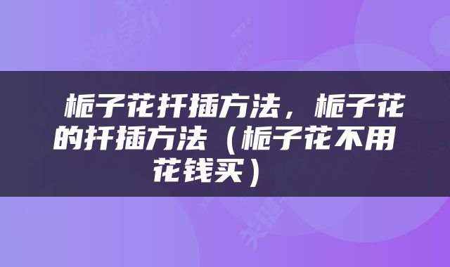  栀子花扦插方法，栀子花的扦插方法（栀子花不用花钱买） 
