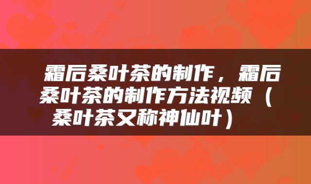  霜后桑叶茶的制作，霜后桑叶茶的制作方法视频（桑叶茶又称神仙叶） 
