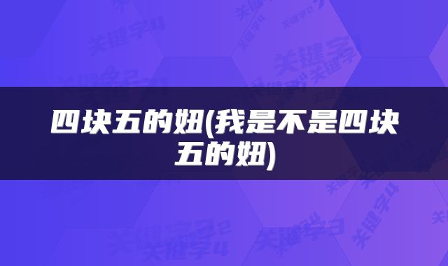 四块五的妞(我是不是四块五的妞)