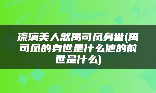 琉璃美人煞禹司凤身世(禹司凤的身世是什么他的前世是什么)
