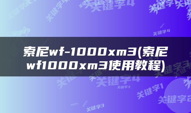 索尼wf-1000xm3(索尼wf1000xm3使用教程)