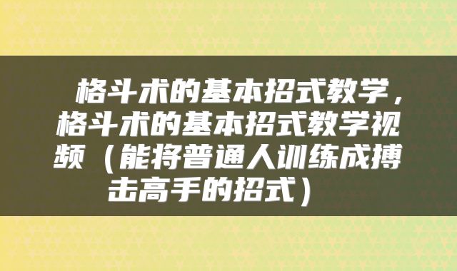  格斗术的基本招式教学，格斗术的基本招式教学视频（能将普通人训练成搏击高手的招式） 