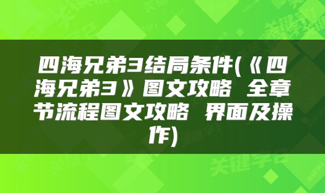 四海兄弟3结局条件(《四海兄弟3》图文攻略 全章节流程图文攻略 界面及操作)