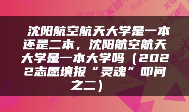  沈阳航空航天大学是一本还是二本，沈阳航空航天大学是一本大学吗（2022志愿填报“灵魂”叩问之二） 