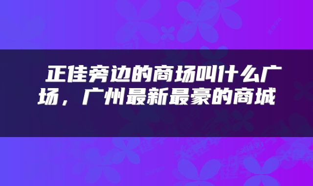  正佳旁边的商场叫什么广场，广州最新最豪的商城 
