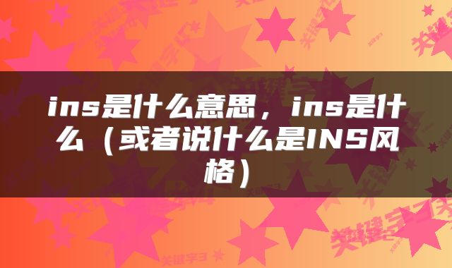 ins是什么意思，ins是什么（或者说什么是INS风格）