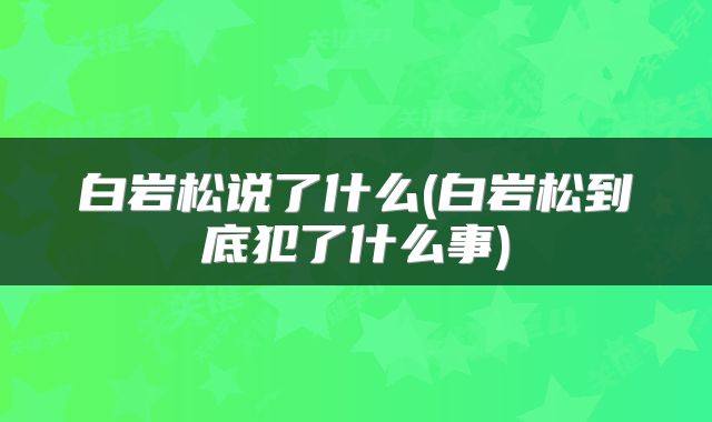 白岩松说了什么(白岩松到底犯了什么事)