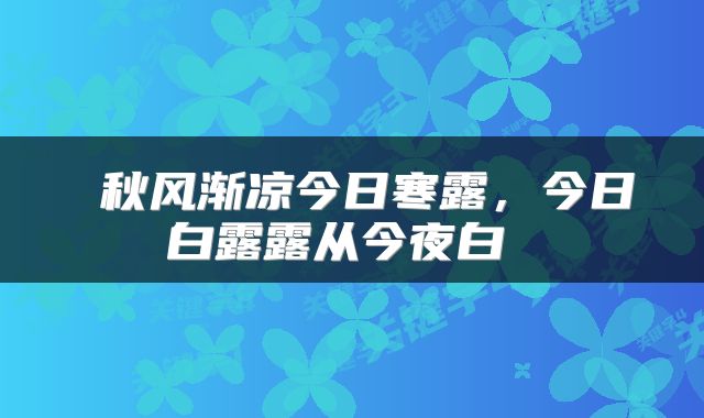  秋风渐凉今日寒露，今日白露露从今夜白 