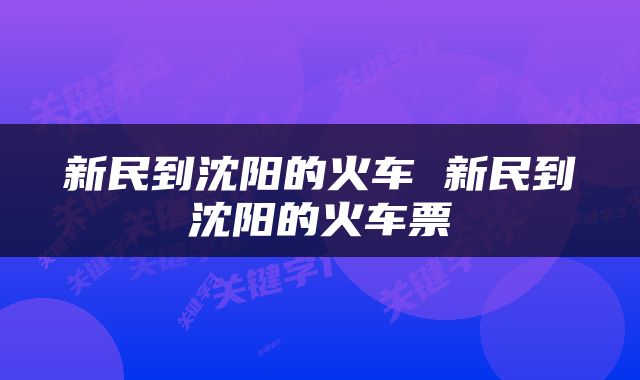 新民到沈阳的火车 新民到沈阳的火车票