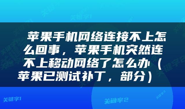 苹果手机网络连接不上怎么回事,苹果手机突然连不上移动网络了怎么办(苹果已测试补丁,部分)