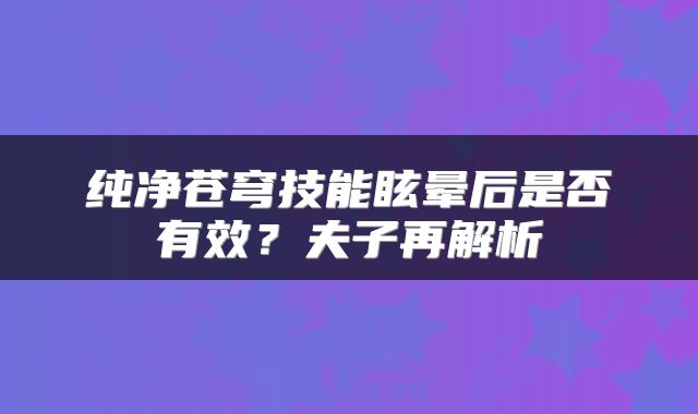 纯净苍穹技能眩晕后是否有效？夫子再解析