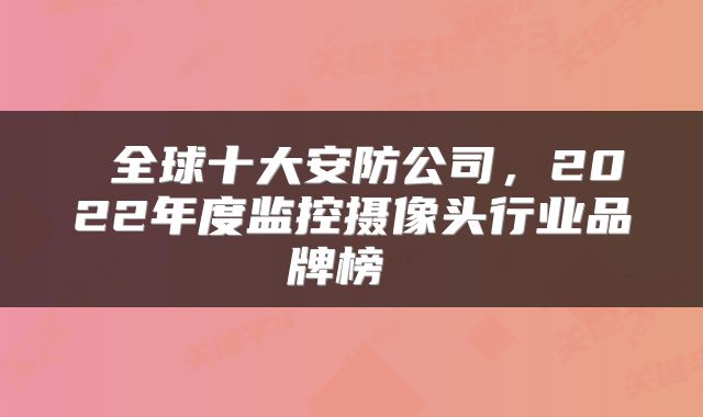  全球十大安防公司，2022年度监控摄像头行业品牌榜 