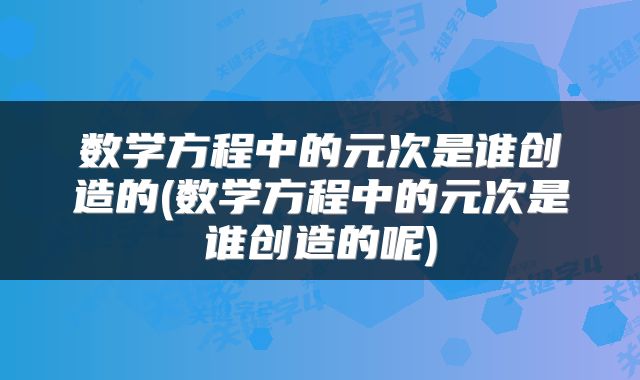 数学方程中的元次是谁创造的(数学方程中的元次是谁创造的呢)
