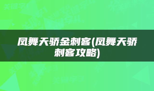 凤舞天骄金刺客(凤舞天骄刺客攻略)