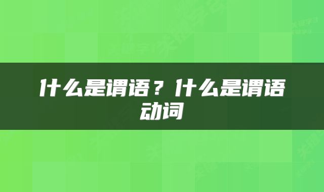什么是谓语？什么是谓语动词