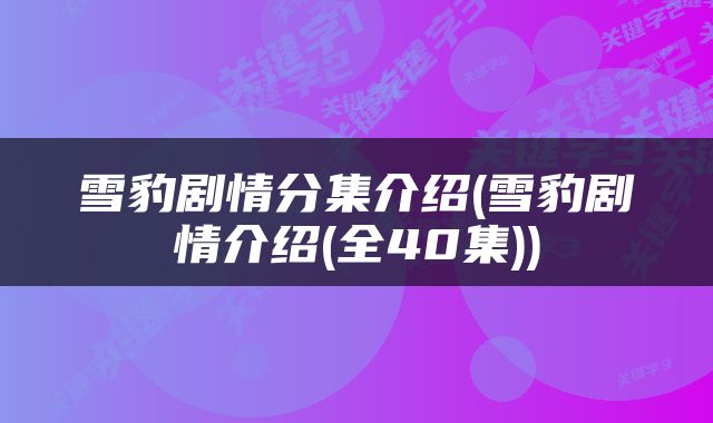 雪豹剧情分集介绍(雪豹剧情介绍(全40集))